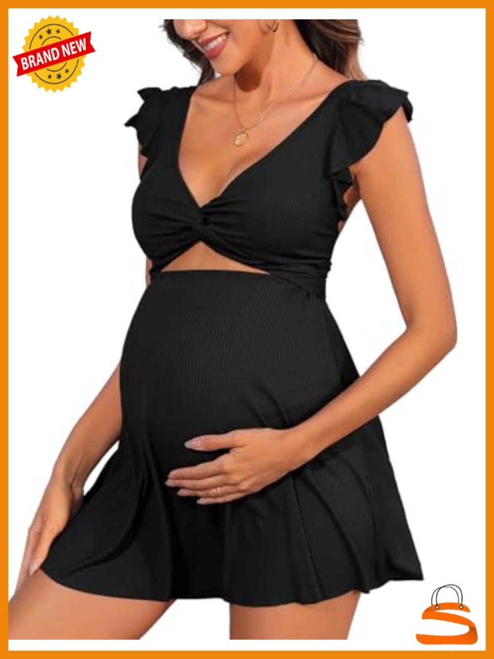 Ruffle Ribbed Maternity One Piece Swimsuit Cutout Pregnancy Bathing Suit Swim